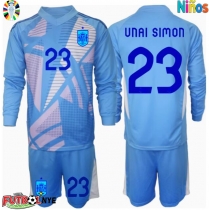 Camiseta España Unai Simon #23 Portero Primera Equipación para niños Eurocopa 2024 manga larga (+ pantalones cortos)